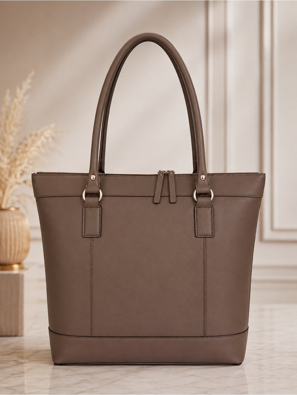 Kate Spade brown Leather Large Tote Shoulder Bag Zip Top Work Bag